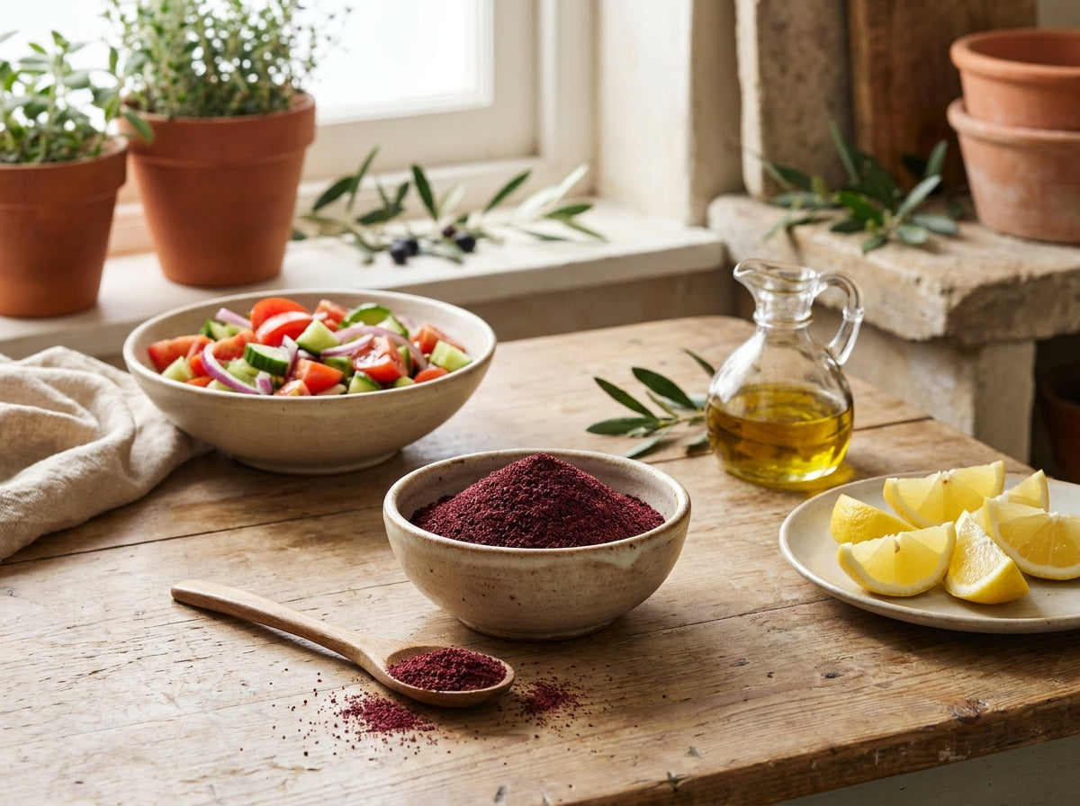 Salade traditionnelle du Levant et poulet grillé au barbecue, assaisonnés de sumac pur d'Orianza.