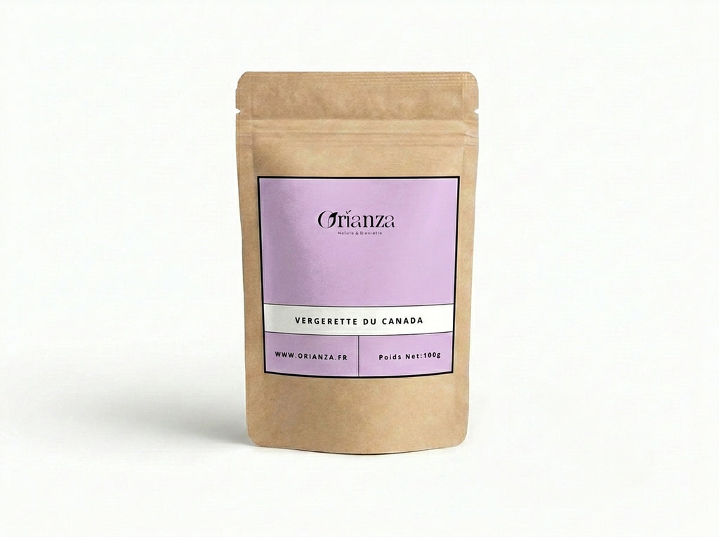 Sachet d'apothicaire en kraft de Vergerette du Canada Orianza Selection, plantes médicinales pures pour les articulations.