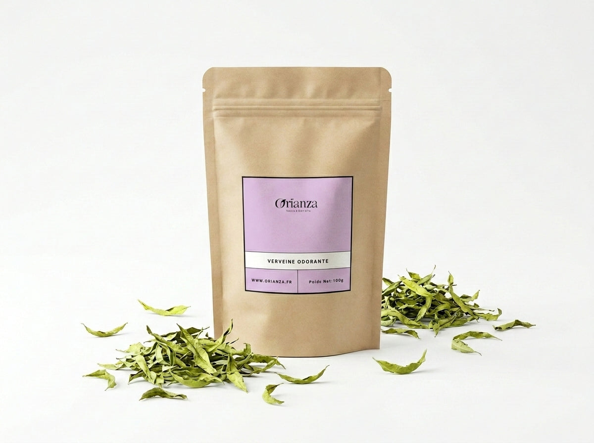 Sachet d'apothicaire transparent de Verveine Odorante Feuilles Entières Orianza Selection, herbe naturelle premium.