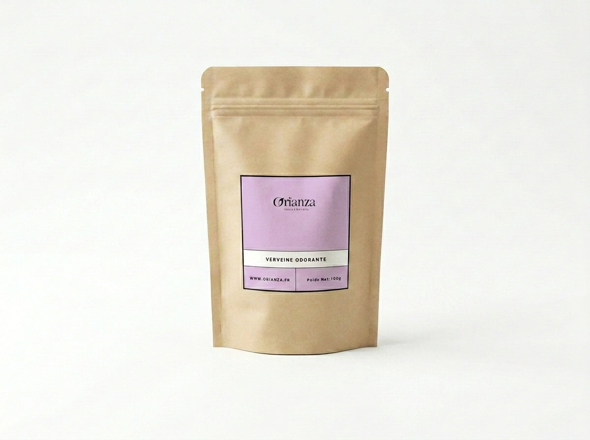 Sachet d'apothicaire transparent de Verveine Odorante Feuilles Entières Orianza Selection, herbe naturelle premium.