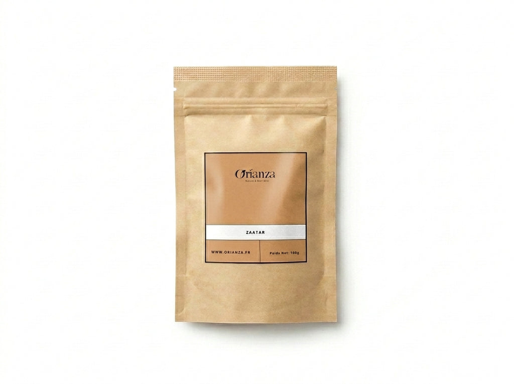 Sachet kraft de Zaatar Traditionnel Orianza Selection, mélange d'épices de thym sauvage, ssesame et sumac.