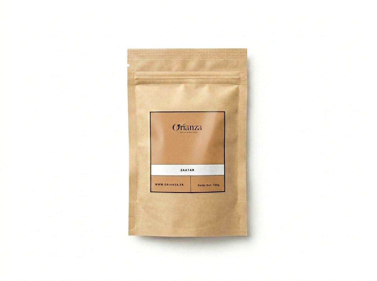 Sachet kraft de Zaatar Traditionnel Orianza Selection, mélange d'épices de thym sauvage, ssesame et sumac.