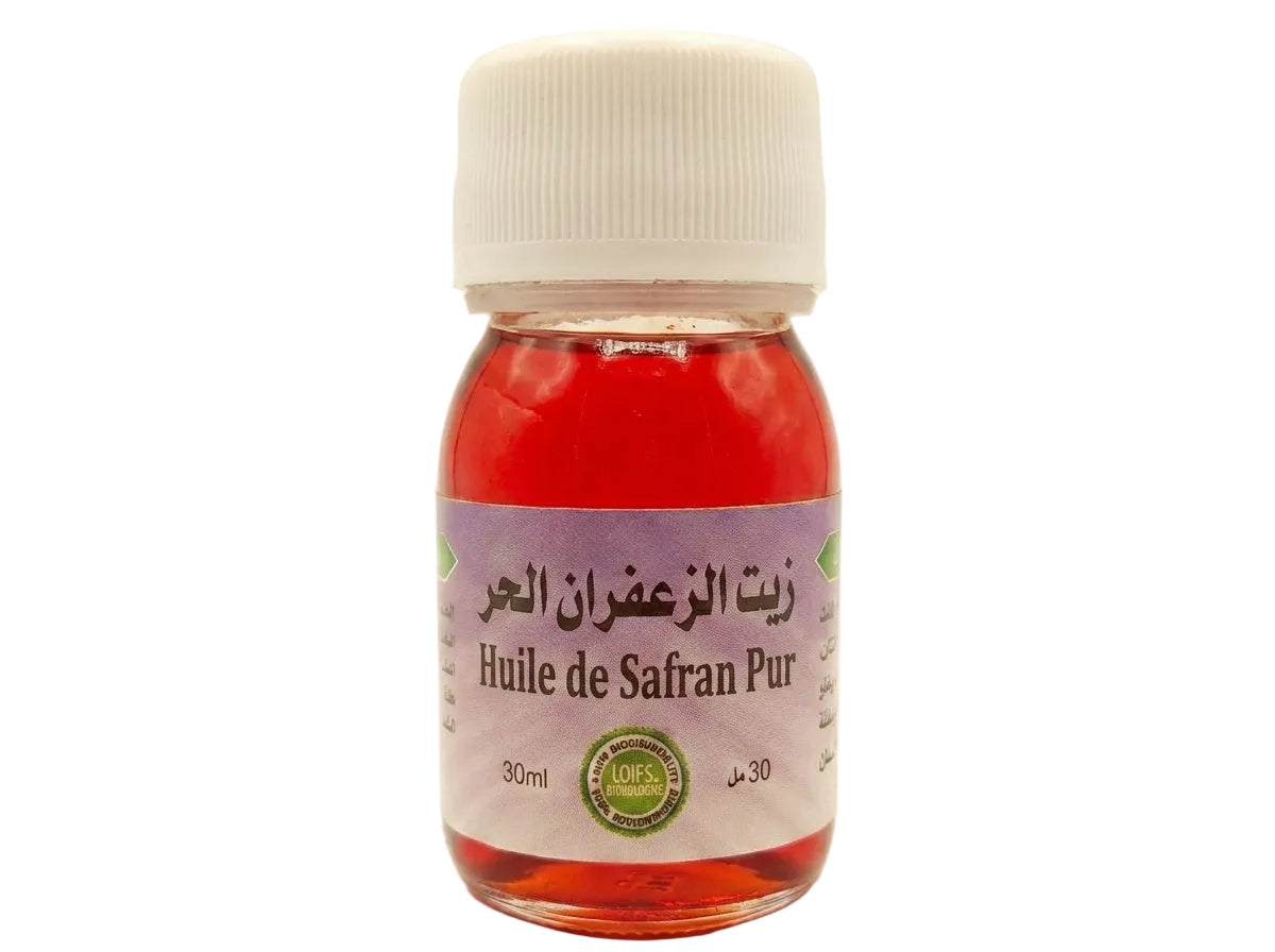 Flacon d'Huile de Safran Pure Orianza Selection, l'élixir précieux antioxydant pour l'éclat et anti-âge.