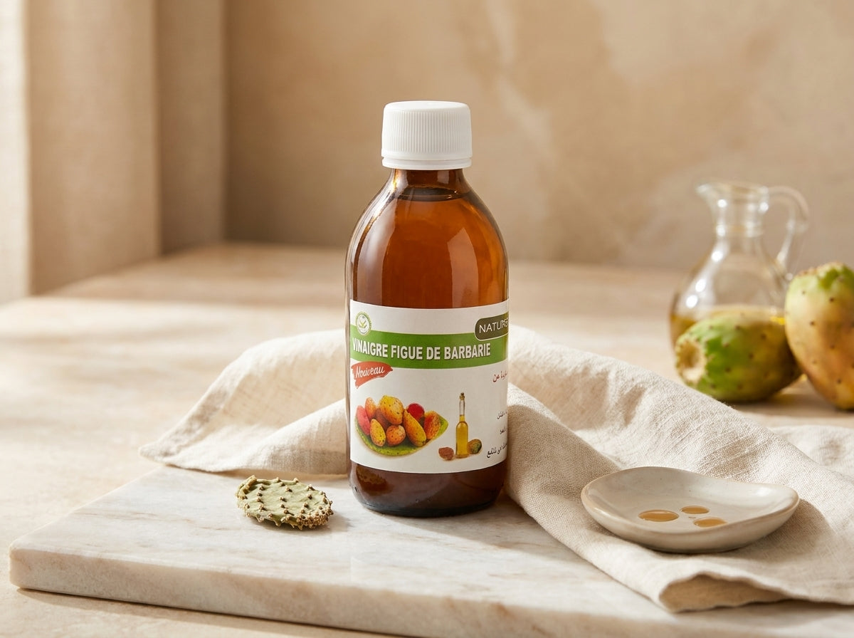 Flacon en verre d elixir bien etre et de vinaigre de figue de barbarie Orianza