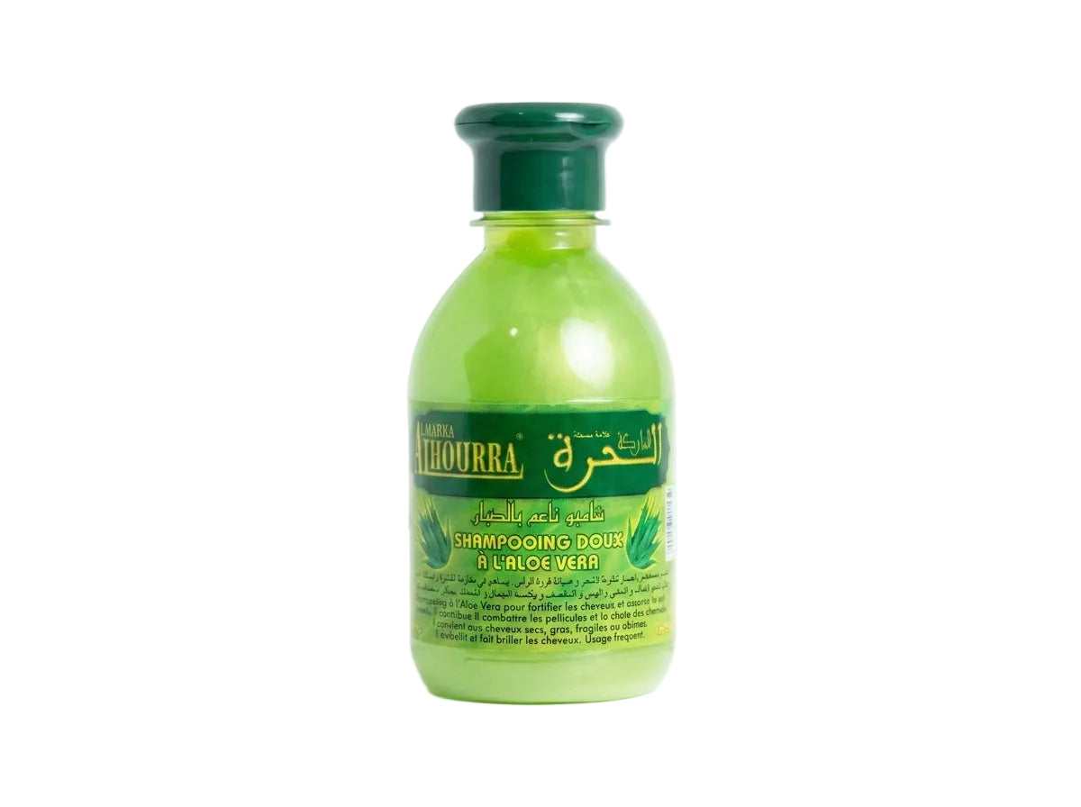 Flacon de Shampooing El Horra à l'Aloe Vera Orianza Selection, soin lavant hydratant et apaisant universel.
